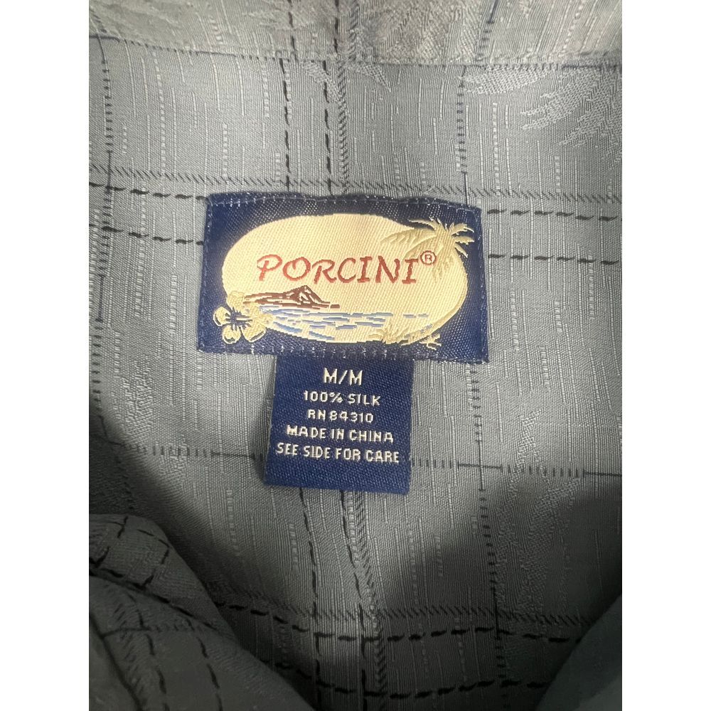 Porcini Silk Blue Plaid Short Sleeve Button Down Casual Camp Collar Shirt Sz M - Picture 3 of 8